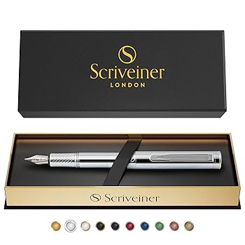 Scriveiner シルバークローム万年筆 Fountain Pen (中) Amazon.com : Scriveiner Silver Chrome Fountain Pen (Medium